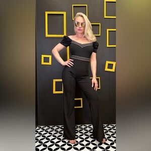 Valentino Black Jumpsuit with Geometric Trim